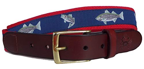 Nautical Striped Bass Fish Style Leather Style Belt, Ribbon Belt, Webbing Belt, Striped Bass Fish Belt
