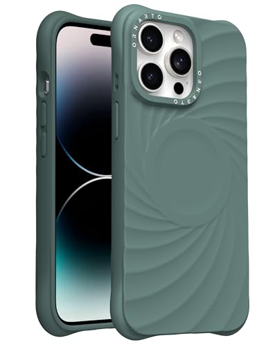 ORNARTO Vortuxe Coque Silicone Liquide pour iPhone 14 Pro Max - Bouton de Contrôle Caméra Protégé, Protection Militaire MIL-STD-810G, Compatible MagSafe, Design Vortex Unique - Vert Sapin