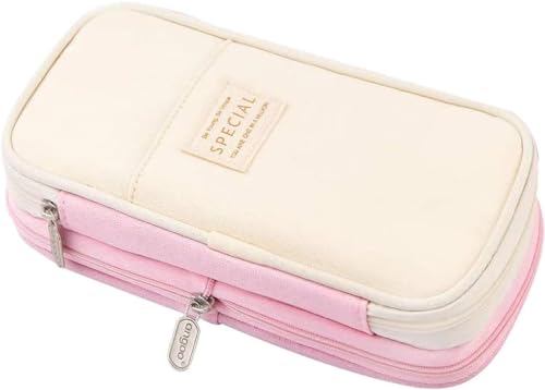 Image of Parshya Kawaii Pencil Case 2 Compartment Cute Pencil Pouch Aesthetic Pencil Case for Girls Large Capacity Pen Pencil Pouch Multifunctional Stationery Organizer for School Office (Spacial Pink)