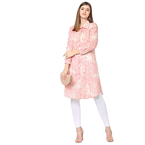 Image of CLOTH HAUS INDIA Floral Printed Shirt Collar Modal Kurti
