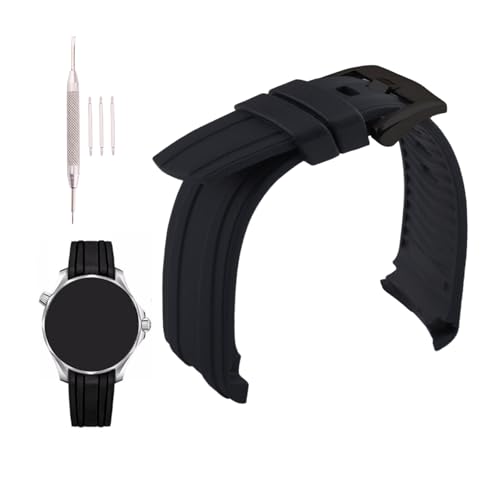 XIW Compatible for 20mm Omega Seamaster diver 300m 300 Aqua-Terra 150m AT150 Speedmaster Moonwatch Rubber Watch Band Replacement for men Silicone Wirstband Strap women Bracelet, Black Black Buckle