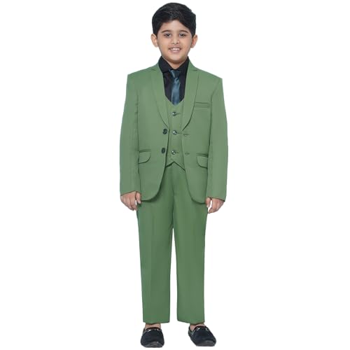 Image of AJ DEZINES Kids 5 Piece Solid Cotton Blend Coat Pant Suit Set For Boys