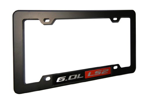 Erpart Black Carbon Fiber Look License Plate Tag Frame With 6.0L Ls2 Red Black Engine Emblem Badge Nameplate Aluminum Compatible With Chevy Corvette Holden Hsv Pontiac Saab Cadillac #TOP4