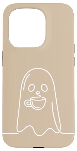 Aesthetic One Line Art Ghost and Coffee - �x�[�W�� �X�}�z�P�[�X iPhone 15 Pro �p