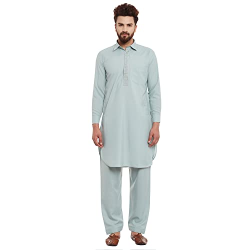 Image of SOJANYA (Since 1958 Men's Soft & Comfortable Cotton Blend Solid Pathani Set-Perfect for Eid & Holi Celebrations