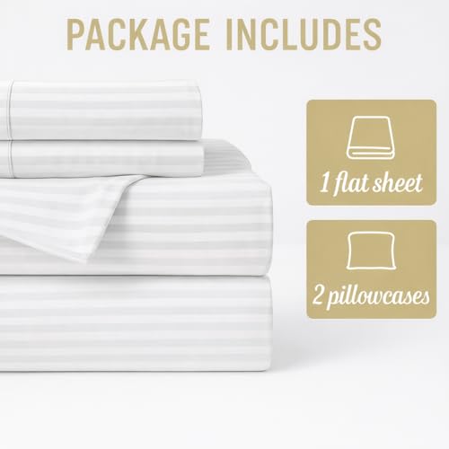Image of Bedsheets for Single - 60X90 Inch Bed - Microfiber Plain Stripe White Bed Sheet Include Pillow Cover, Ultra Soft | for Home, Hotel, Villa, Resort and Guest House