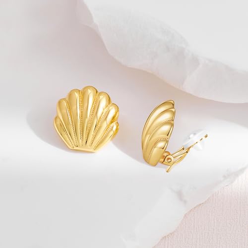 Aretes Clip On Chapados en Oro con Diseño de Concha miniatura 7