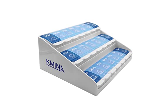 KMINA Pastillero Semanal 3 Tomas Inglés, Grande, Organizador de Medicamentos, Patentado - Fabricado...