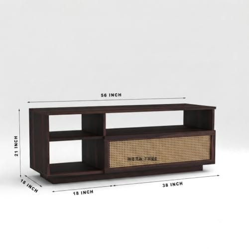 Image of Solid Sheesham Wooden TV Unit for 55 Inch TV, Wooden TV Cabinet for Living Room 55 Inch, TV Stand with Storage, Open Shelves & Drawers, Entertainment Center, Media Console (Kade Walnut)