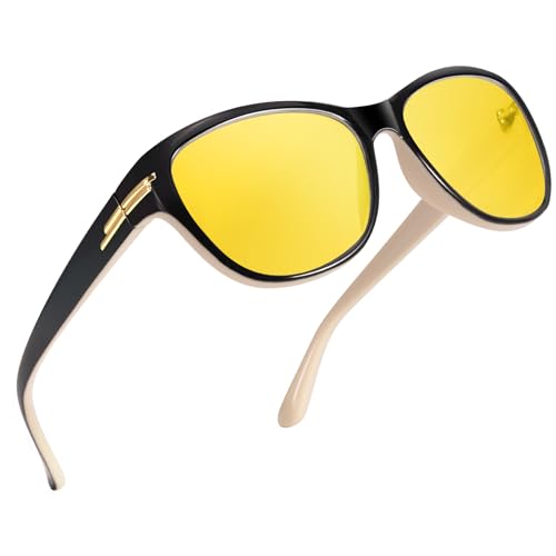 TJUTR Women’s Night Vision Driving Glasses, Polarized Yellow Tint Anti Glare & Enhanced Vision Eyewear for Nighttime Driving