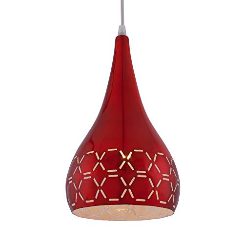 Image of Homesake Glossy Spining Top Hanging Pendant Lamp, Ceiling Light (Red, Cross-Cut)