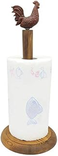 Rooster Design Wood Paper Towel Holder Stand Up Paper Towel Holder, Easy One-Handed Tear Kitchen Paper Towel Dispenser with Weighted Base for Standard Paper Towel Rolls ,Rustic Brown