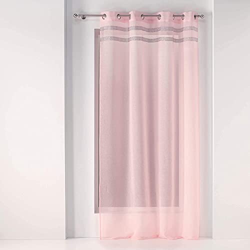 Douceur d'Intérieur, Voilage à Oeillets (140 x 240 cm) Satinela Rose, Voile Sablé avec Bande Fantaisie
