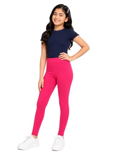 Image of BODYCARE Girls Cotton Stretch Leggings, Elastic Waist Ankle Length Leggings for Kids, Soft