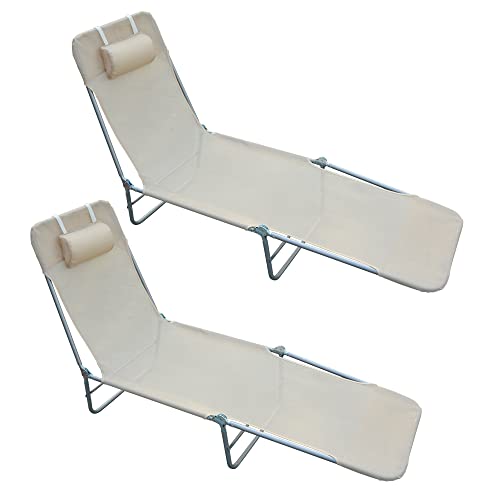 2 LETTINI DA GIARDINO: I 2 lettini da giardino pieghevoli con un cuscino per la testa sono i compagni perfetti per una serata rinfrescante, un pomeriggio piacevole o una vacanza di relax.