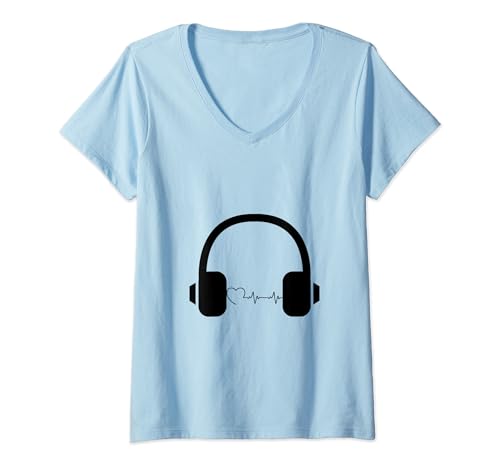 Damen Coole Musikliebhaber Produzent DJ Geschenke Lustige Retro Kopfhörer T-Shirt mit V-Ausschnitt