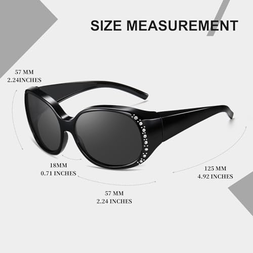 Women's Polarized Fit Over Sunglasses with Rhinestone for Prescription Glasses UV400 Protection