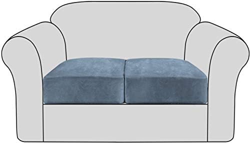 LINGKY Stretch Velvet Non-Slip Sofa Couch Cushion Cover - Removable Sofa Seat Covers with Elastic Bottom, Washable Elastic Furniture Slipcovers Protector for Kids and Pets (Taupe,3 PCS)