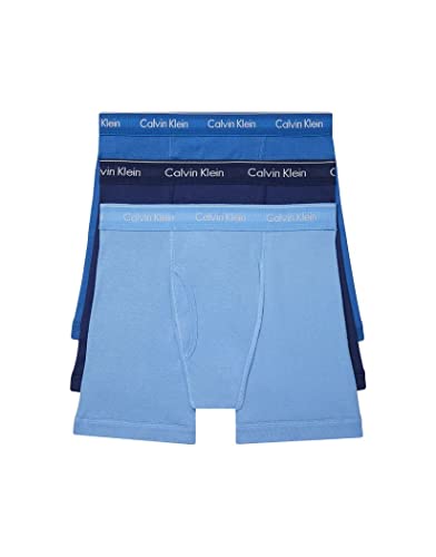 Calvin Klein Men's Cotton Classics 3-pack Boxer Brief, Medieval Blue, Minnow, Blue Bay, Large