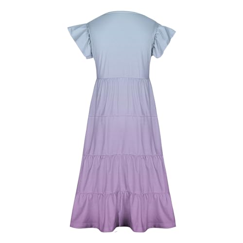 Girls Summer Boho Midi Dress Kids 2025 Ruffle Sleeve Cute Gradient Sundress Little Girls Beach Tiered Swing Dress4
