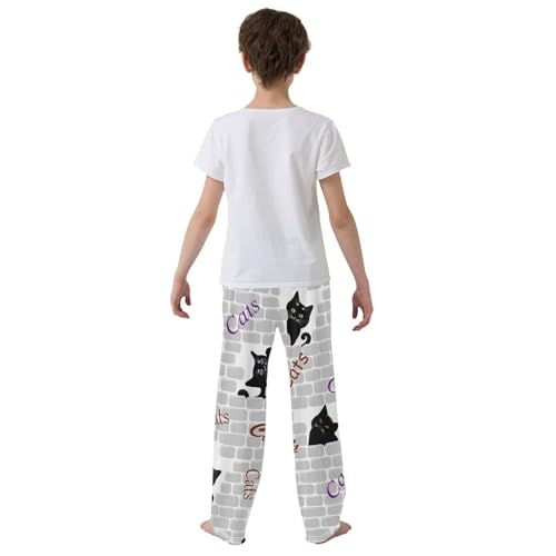 Boys' Pants Black Cats Brick Wall Long Bottoms Jogger Pants Elastic Waist Trousers with Pockets S-XL3
