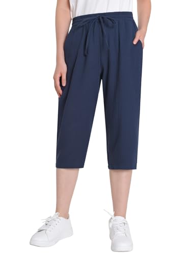 Weintee Women's Petite Cotton Gauze Capris for Casual Summer