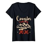 Womens Cousin Road Trip 2026 Mountain Camping Crew Summer Vacation V-Neck T-Shirt
