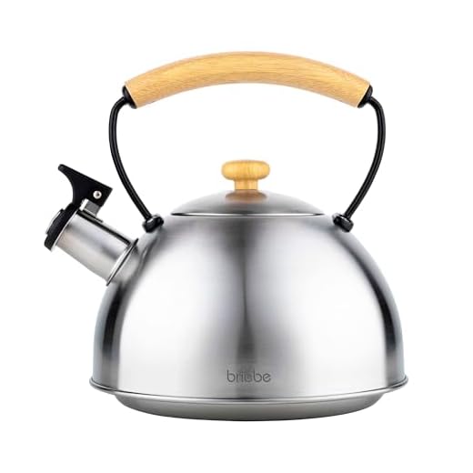 briebe Tetera Inducción Silbante 2,3L, Infusiones, Hervidor de Agua Acero Inoxidable, Retro, Todo Tipo de Cocinas, Vitrocerámica, Gas, Mango Tacto Frío, Diseño Vintage, Tea Pot, Inox