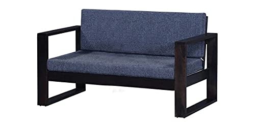 Image of DIA Chitra Furniture Solid Wood Three Seater Sofa for Living Room | Finish - Walnut Finish | Cushion - Blue |