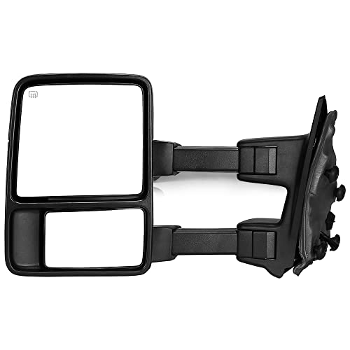 YITAMOTOR Towing Mirror Compatible with 2008-2016 Ford F250 F350 F450 F550 Super Duty, Left Driver Side Mirror Power Heated, Telescoping, Turn Signal Light, Black For 08-16 F250/F350/F450/F5
