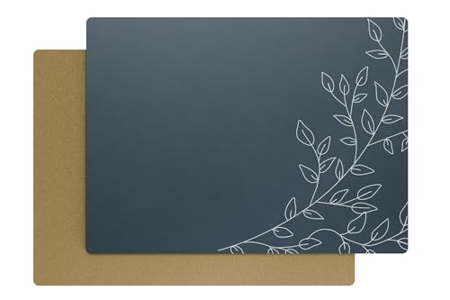 Royalty Art Mystic Midnight Blue Boho Placemats, 4 Pc. Set, Non-Slip Cork Backed, Wipeable Heat Resistant Surface for Kitchen and Dining Table Protection, Cute Floral Pattern for Farmhouse or Rustic