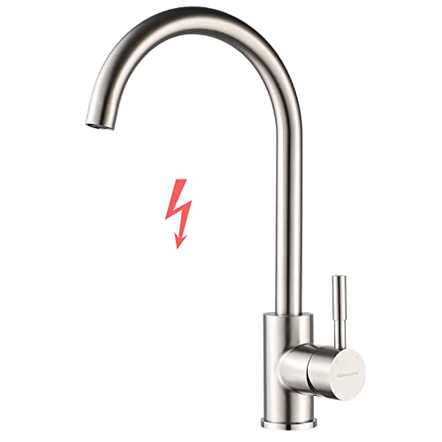 BONADE Niederdruck Armatur Küche Wasserhahn 360° Drehbare Küchenarmatur aus Edelstahl Gebürsteter Nickel Niederdruckarmatur Spültischarmatur Mischbatterie für drucklose Boiler (mit 3 Anschlüssen) Cover