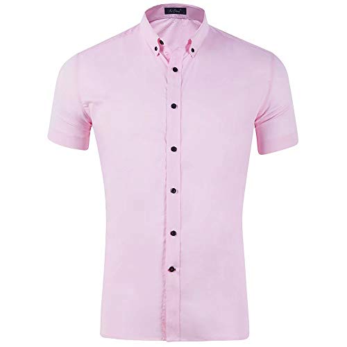 XI PENG Men's Dress Shirts Short Sleeve Solid Cotton Flex Stretch Fit Casual Button Down Hipster Shirt(Small,Contrast Purple)