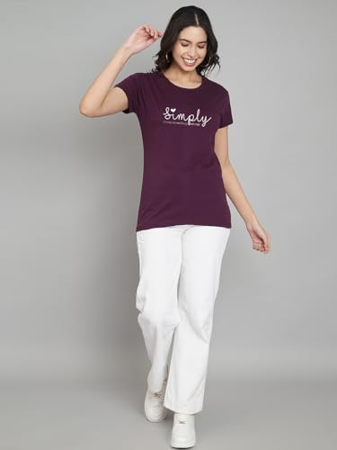 Image of Women Cotton Regular Fit Round Neck T-Shirt (Simply)