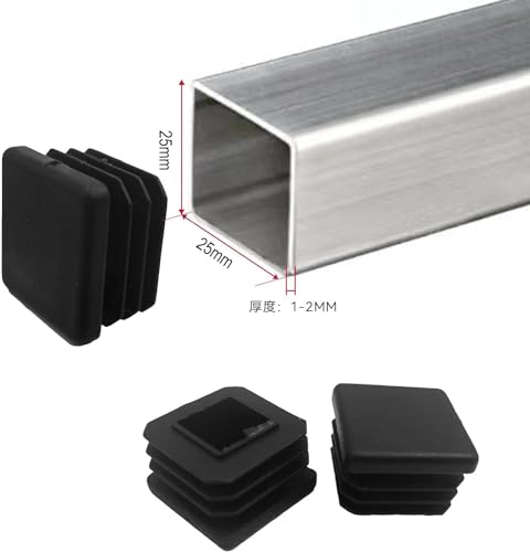 Image of 32 Pcs 1 inch Square Tubing End Caps, Plastic End Caps Insert Finishing Plug for Chair Legs, Pipe Post, Table Legs (Black, 25x25mm)