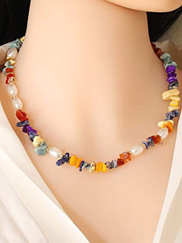 Image of Yellow Chimes Necklace for Women and Girls Fashion Choker Necklace for Women Carnelian Stone Pearl Choker Necklace for Girls | Birthday Gift for Girls and women