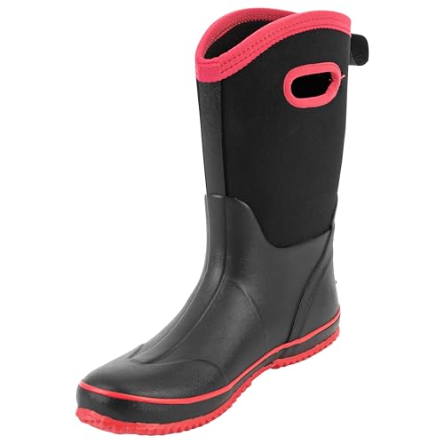 Ubon Rain Boots for Women Waterproof, Insulated Neoprene Rubber Boots Mid Calf, Pull On Mud Boots Gardening Farm Barn Shoes, Black, Size 8