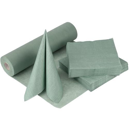 100%Mosel Tischdeko-Set Eukalyptus Grün – 20-40 Gäste – Tischband & Servietten für Taufe, Kommunion, Konfirmation, Hochzeit & Geburtstag – Praktisches Dekoset für besondere Anlässe