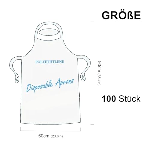 Billowvolve 100 Stück Transparente Kunststoff Kochschürze Wasserdicht Ölbeständig Schürzen Polyethylen-Schürzen Damen und Herren für Kochen, Reinigen, Malerei