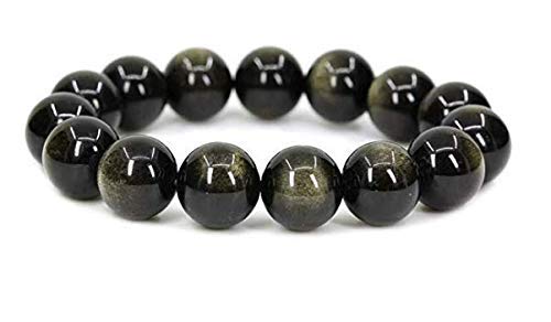 Natural AAA Golden Obsidian Bracelet Stretch Bracelet | 7-7.5â€ Length Black Obsidian Bracelet Gemstone Bracelet | Unisex Bracelet | 10mm Round Shape Beads| Men Beaded Bracelet