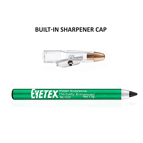 Eyetex Kajal Supreme Herbally Enhanced, 1.5g, Deep Black Matte Finish, Smudge-Proof, Water-Resistant, Vegan, Extracts of Aloe & Carnauba, 6-hr stay, Built-In Sharpener. - Image 4