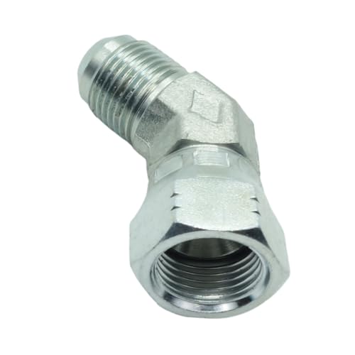 Image of 1 Piece Steel JIC Flare Tube Fitting, 45 Degree Elbow, 1 /2 inch Male JIC (3 /4 inch-16) x 1 /2 inch Female JIC (3 /4 inch-16) Swivel Tube OD