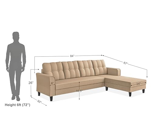 Image of Adorn India Maddox Tufted L Shape 5 Seater Sofa Chenille Sofa Set RHS (Beige) (3 Year Warranty)