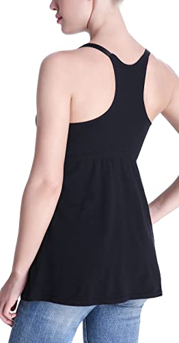 Womens Cotton Maternity Nursing Tank Tops With Shelf Bra Breastfeeding Camisole Shirts (Medium, Black+Navy Dot+Atrovirens 3Pack) #TOP3