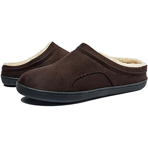 Men's Winter Slipper Warm House Slippers Cozy Memory Foam Slippers with Non-Slip Sole for Indoor & Outdoor Coffee 14-15 UK Cover