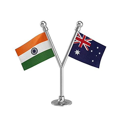 The Flag Corporation India & Australia Car Dashboard Flag 2in x 3in With A Plastic Liquid Chrome Base