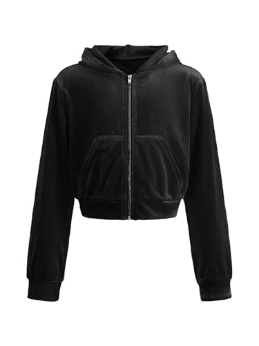 SHENHE Girl's Velour Tracksuit 2 Piece Outfits Rhinestone Zip Up Hoodie Flare Pants Set Sweatsuit4