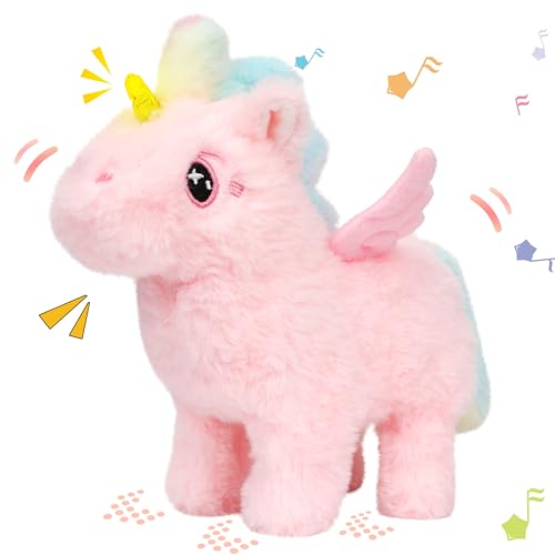 Hopearl Walking Unicorn with Glowing Horn Interactive Electronic Pet Plush Unicorn Toy with Sounds and Movements Animated Gift for Toddlers Birthday,...
