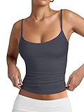 PINKMSTYLE Camisole Tops for Women Scoop Neck Double Lined Sleeveless Spaghetti Strap Tank Top Summer Going Out Tops Dark Gray Small
