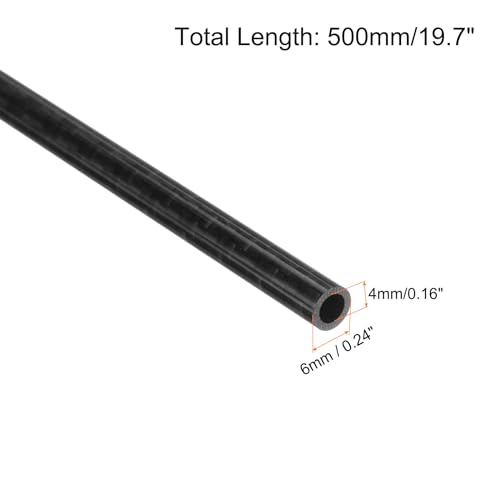 QUARKZMAN 2 Stück Kohlefaserrohr 4 x 6 x 500mm glänzende Oberfläche Stab 3K Rollgewickeltes reines Kohlefaser-Rundrohr für RC-Flugzeug Multicopter